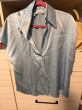 Vince Light Blue Satin Button-Up Blouse